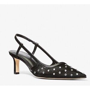 Michael Kors Alora Crystal Embellished Mesh Slingback Pump In Black Sz 8 New